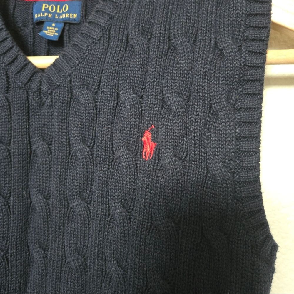 Polo Ralph Lauren Cable Knit Sweater Vest Blue boys size 6 Classic Preppy - Picture 5 of 12